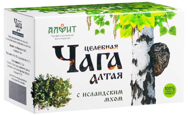 Изображение товара Чайный напиток Чага Алтая с исландским мхом Алфит 20 пакетиков Чайный напиток Чага Алтая с исландским мхом Алфит 20 пакетиков фотография